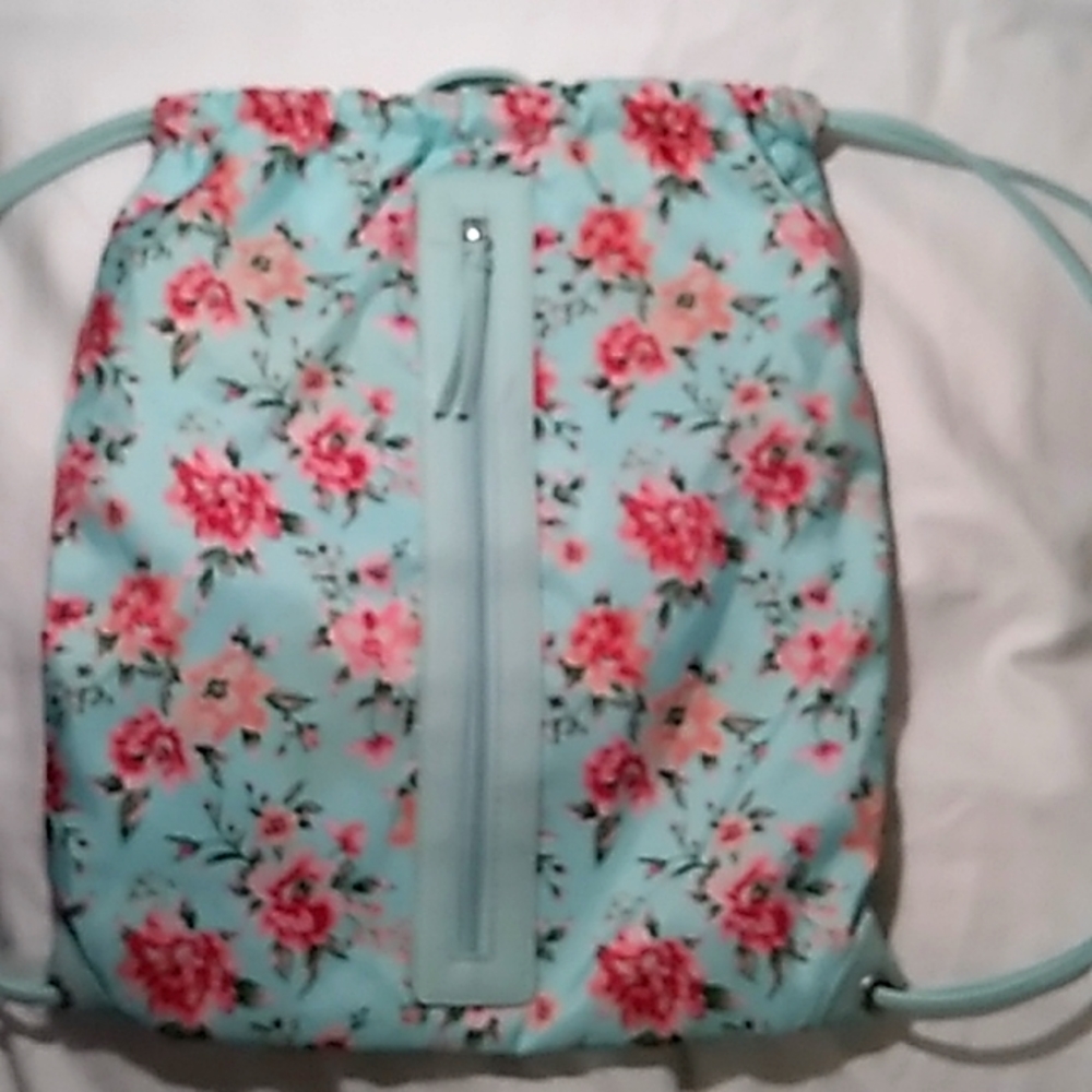 Mint floral drawstring bag